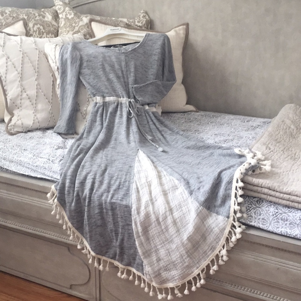 Anthropologie grey fringe dress